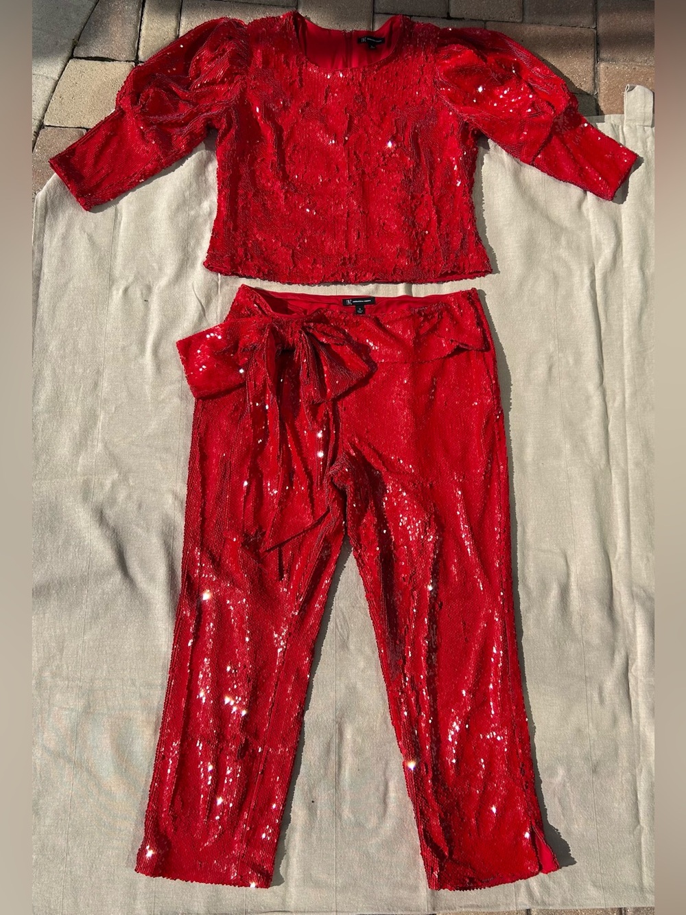 INC International Concepts Red Sequin Pants & Top Set